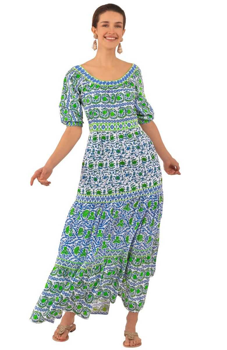 Cotton All Dolled Up Dress Midi Maxi - East India - Final Sale Blue Kelly