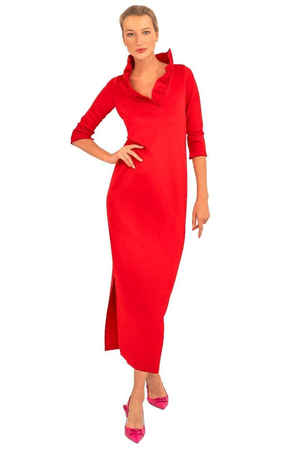 Ruffneck Maxi Dress - Solid Crimson / XL