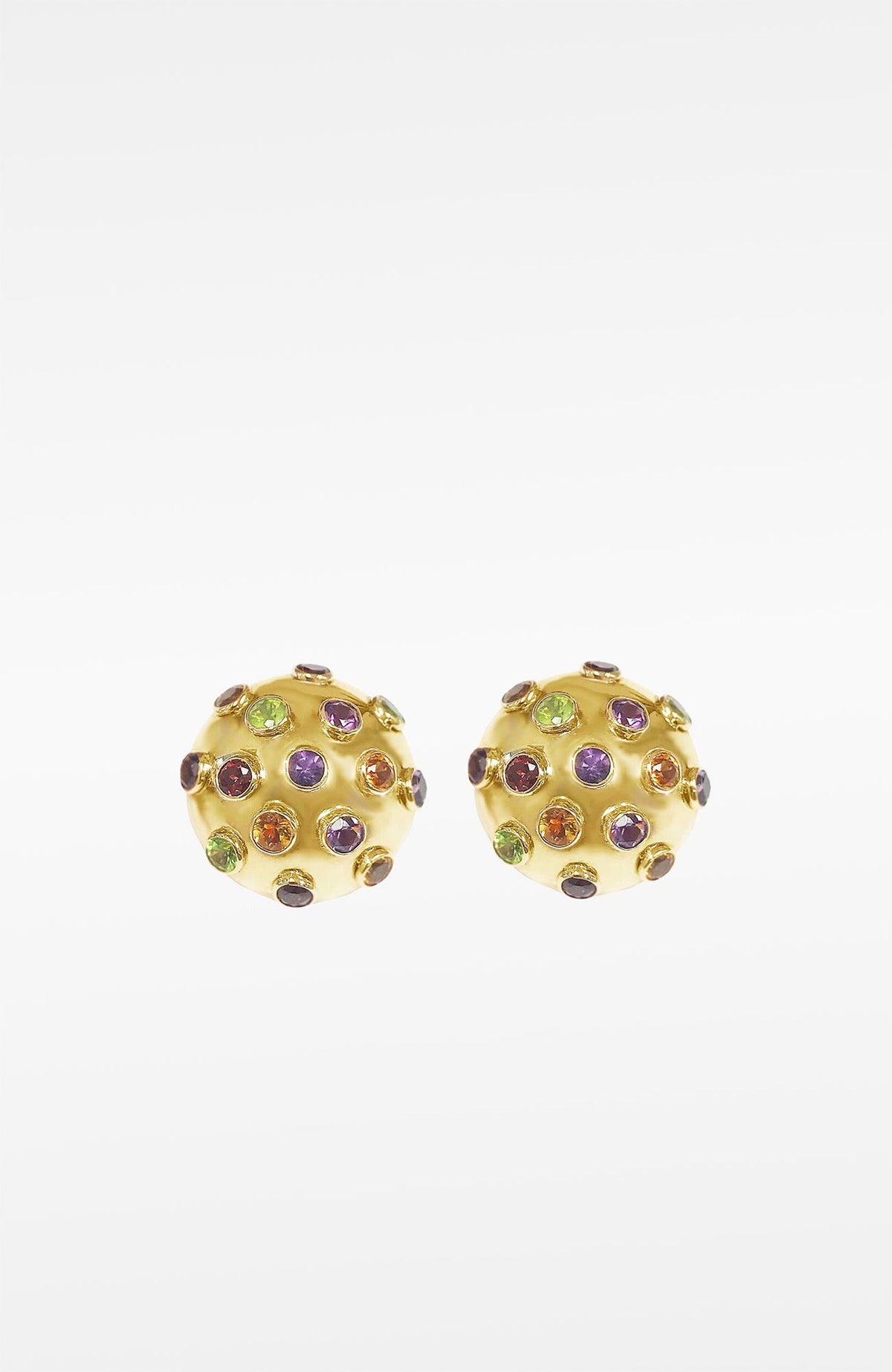 14k Gold Multi Gemstone Sputnik Dome 1" Earrings