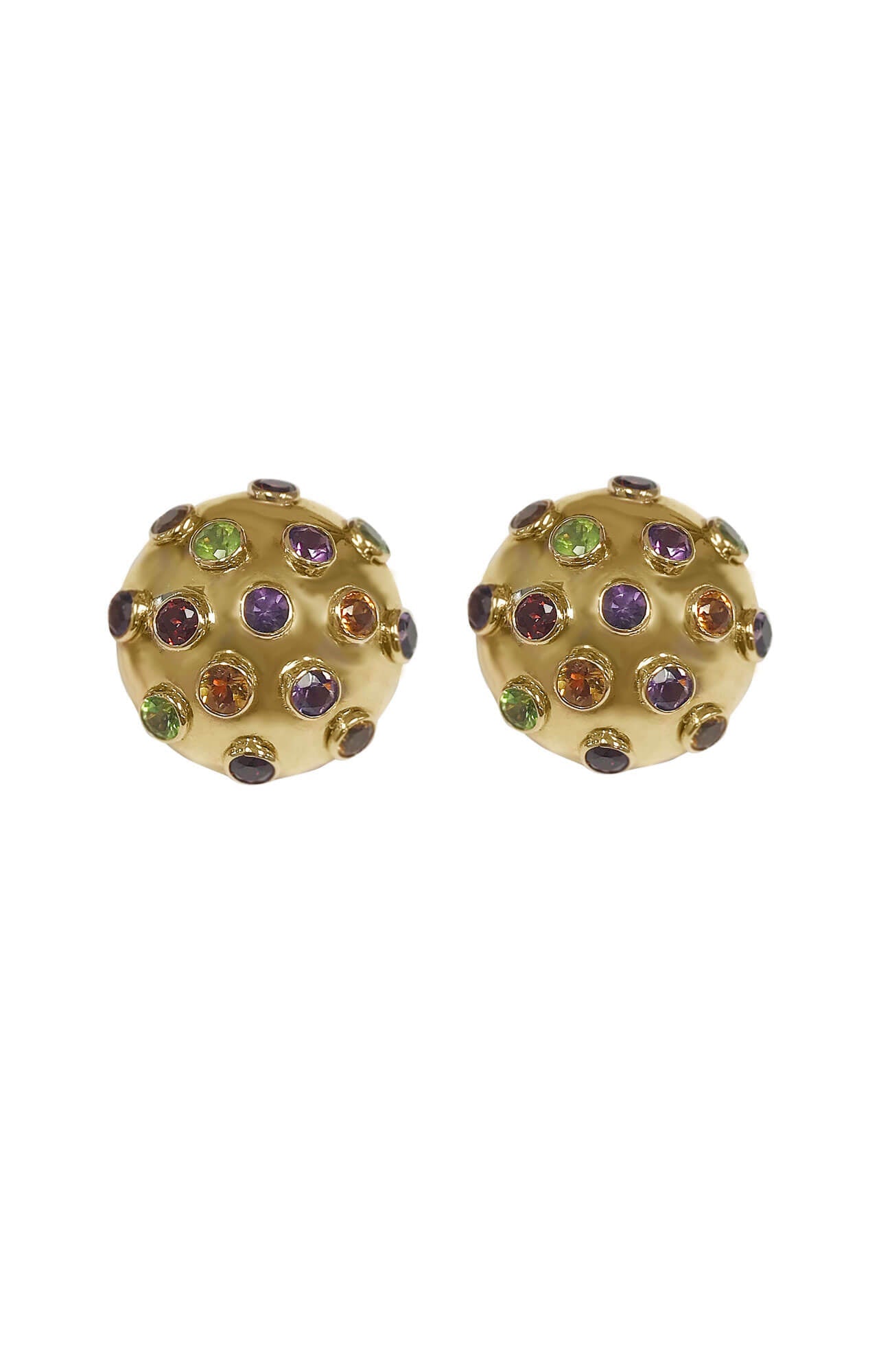 14k Gold Multi Gemstone Sputnik Dome 1" Earrings
