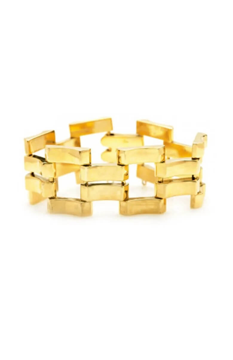 14k Gold Mossalone Wide Ribbon Link Bracelet