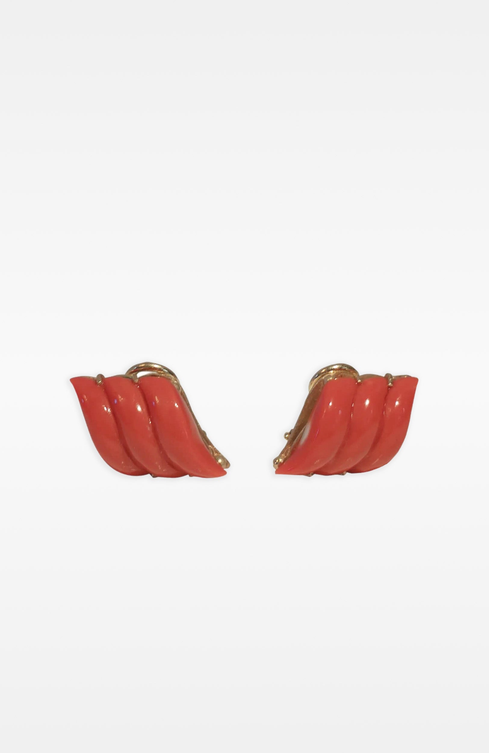18k Gold & Carved Coral Earrings