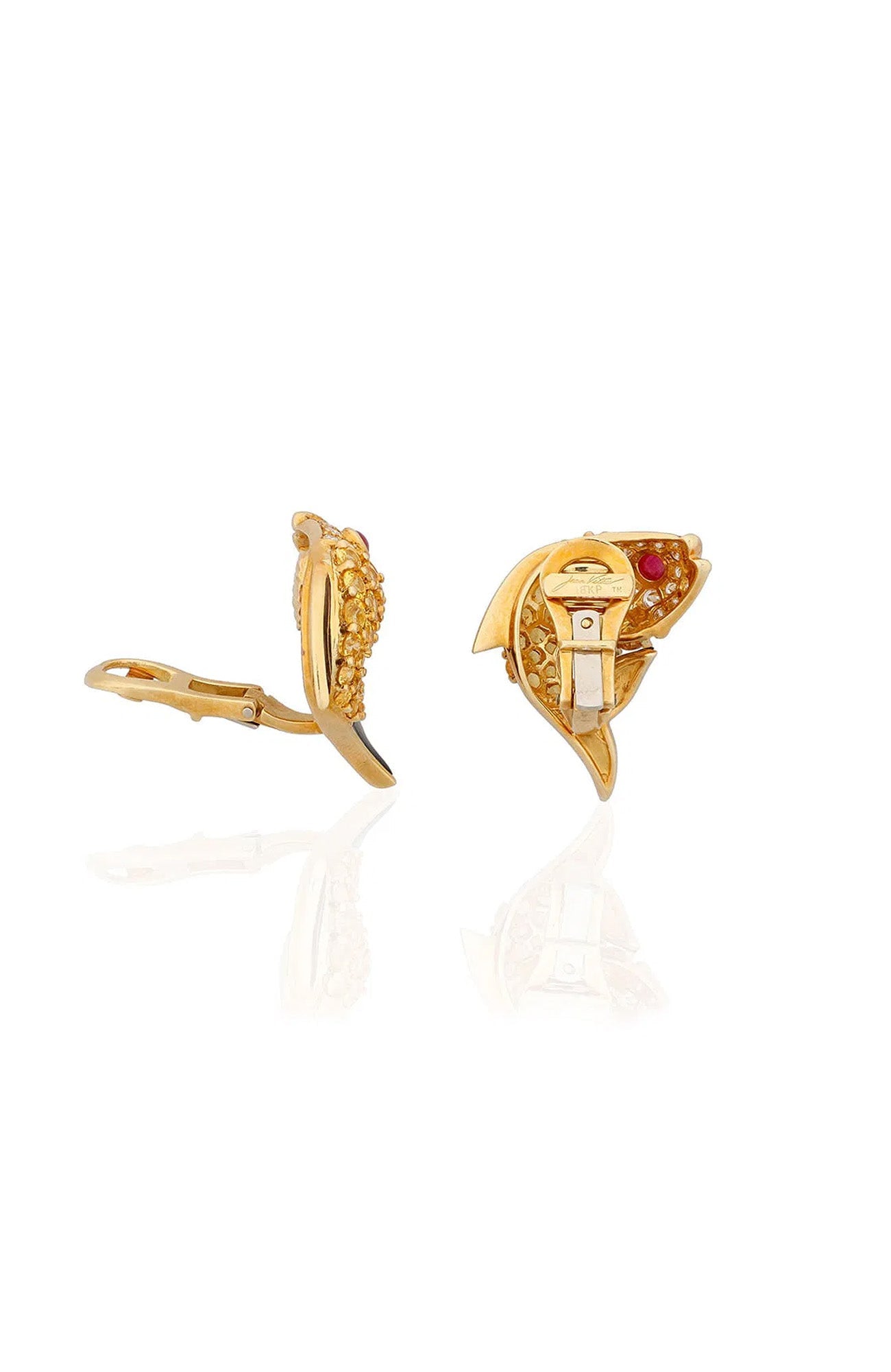 18k Gold Gem - Set & Diamond Fish Earclips - Gretchen Scott