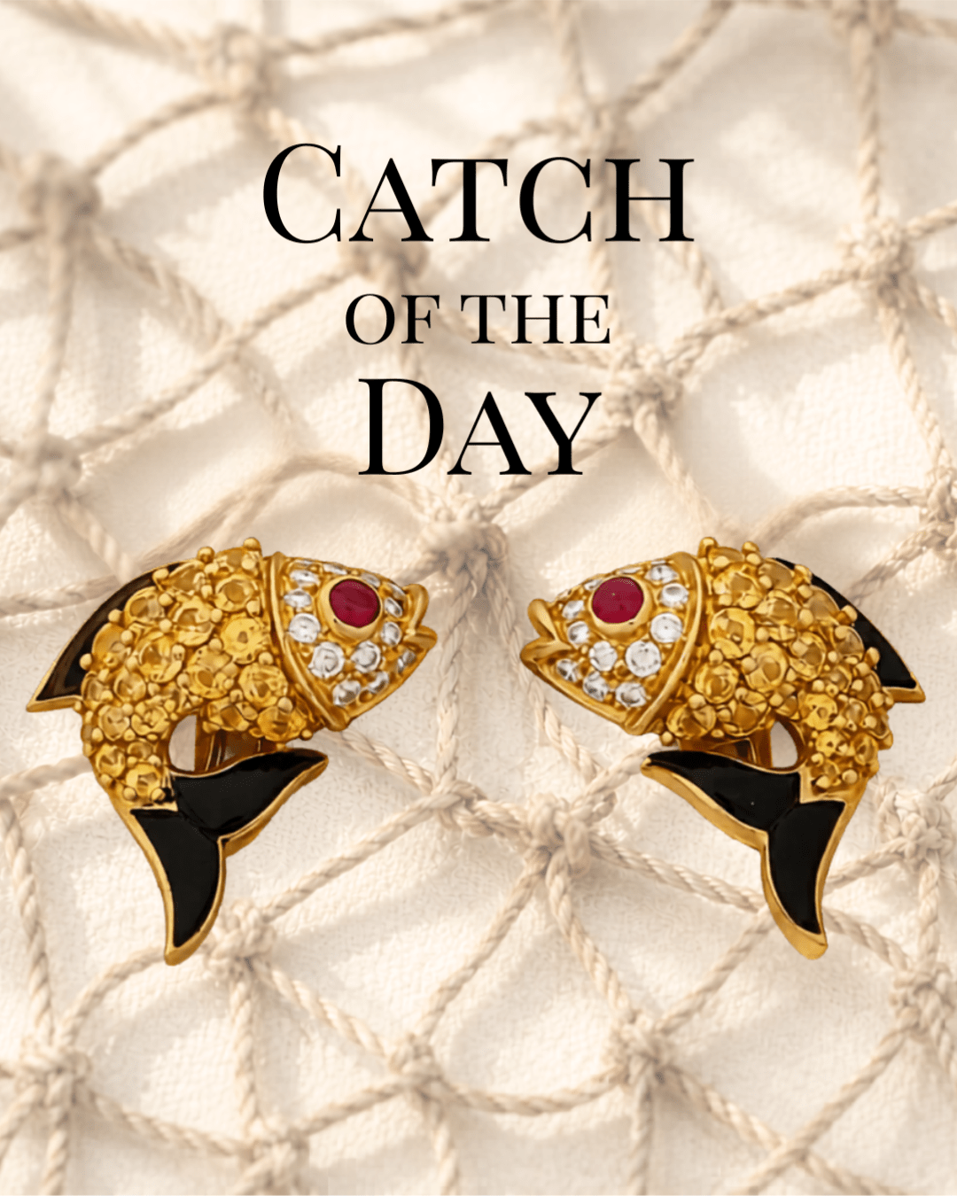 18k Gold Gem - Set & Diamond Fish Earclips - Gretchen Scott