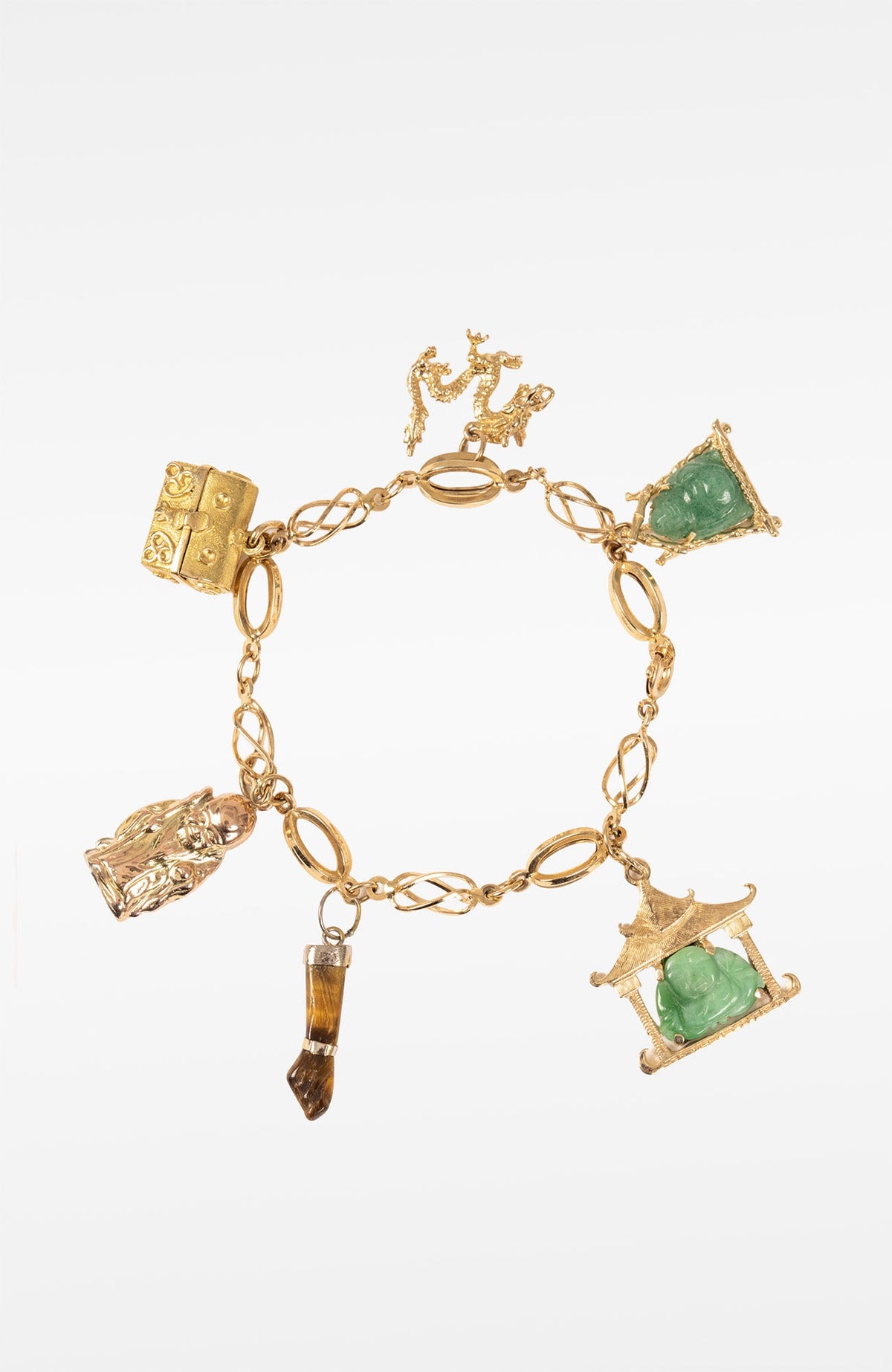 18k Gold Oval Link Asian Theme Charms