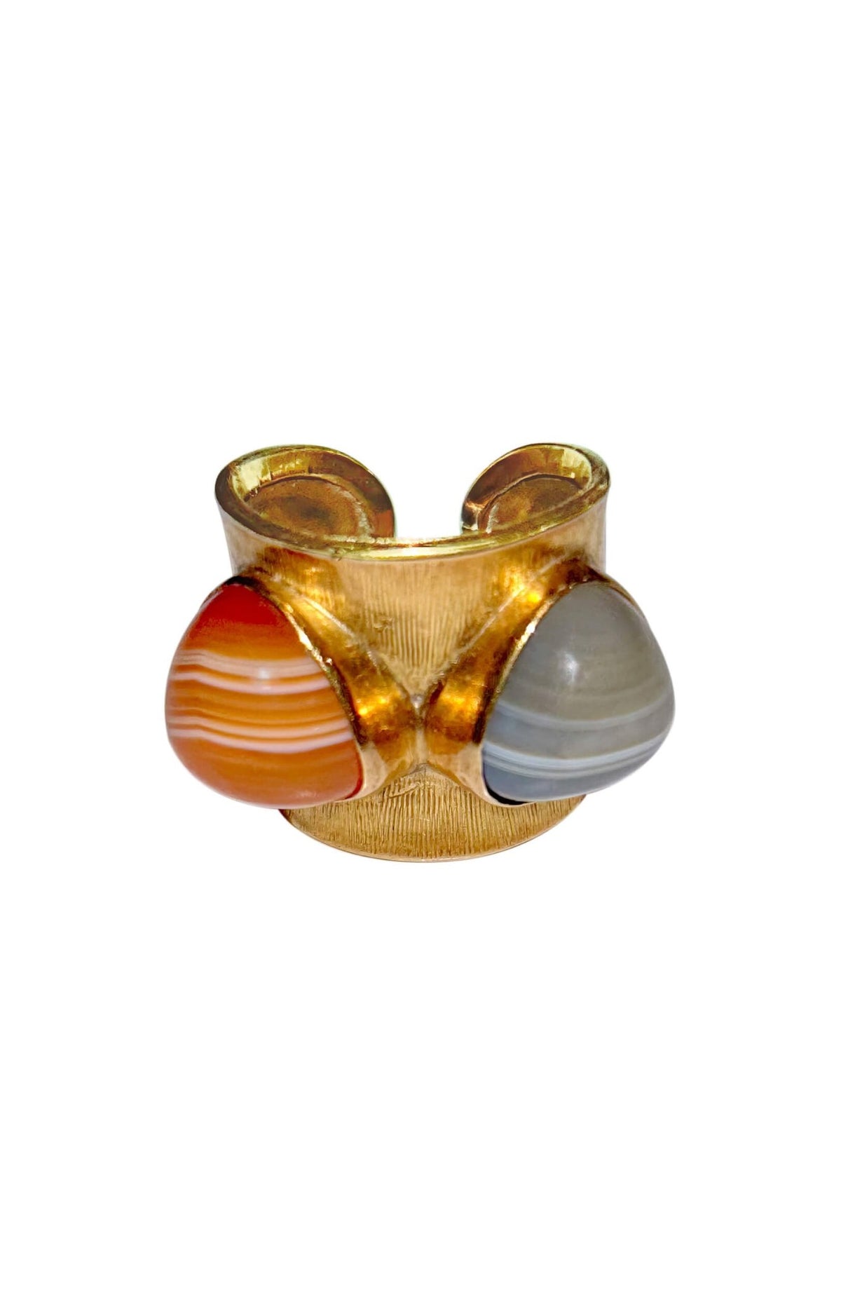 18k Yellow Gold Cabochon Agate Ring - Containing Two Cabochon Agates
