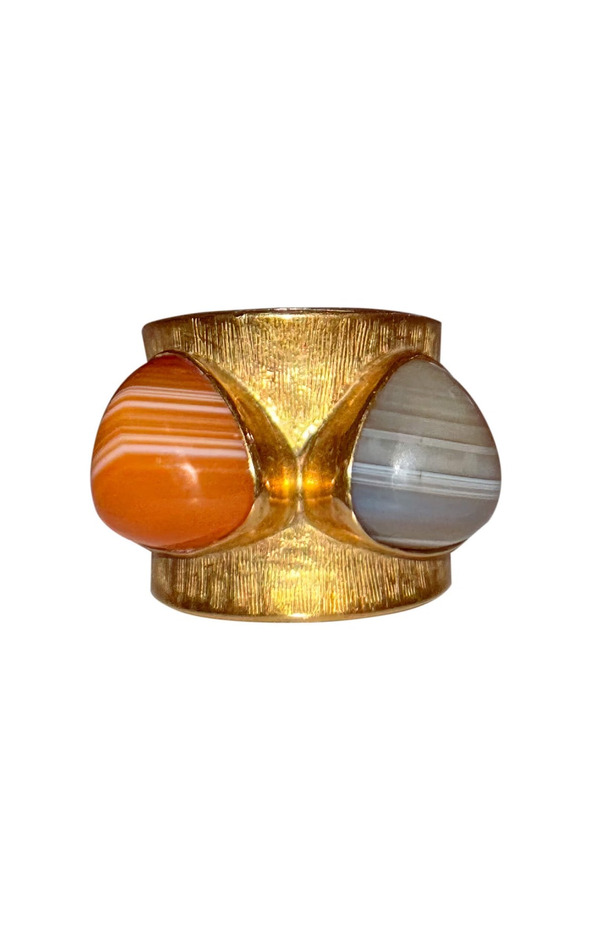 18k Yellow Gold Cabochon Agate Ring - Containing Two Cabochon Agates
