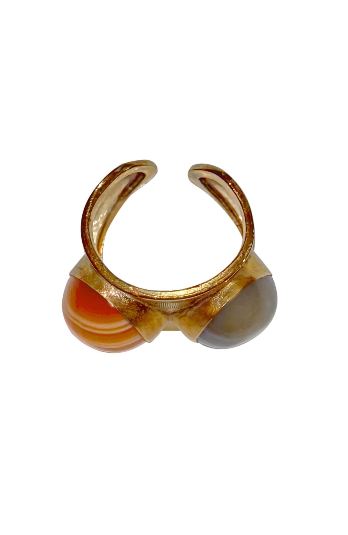 18k Yellow Gold Cabochon Agate Ring - Containing Two Cabochon Agates