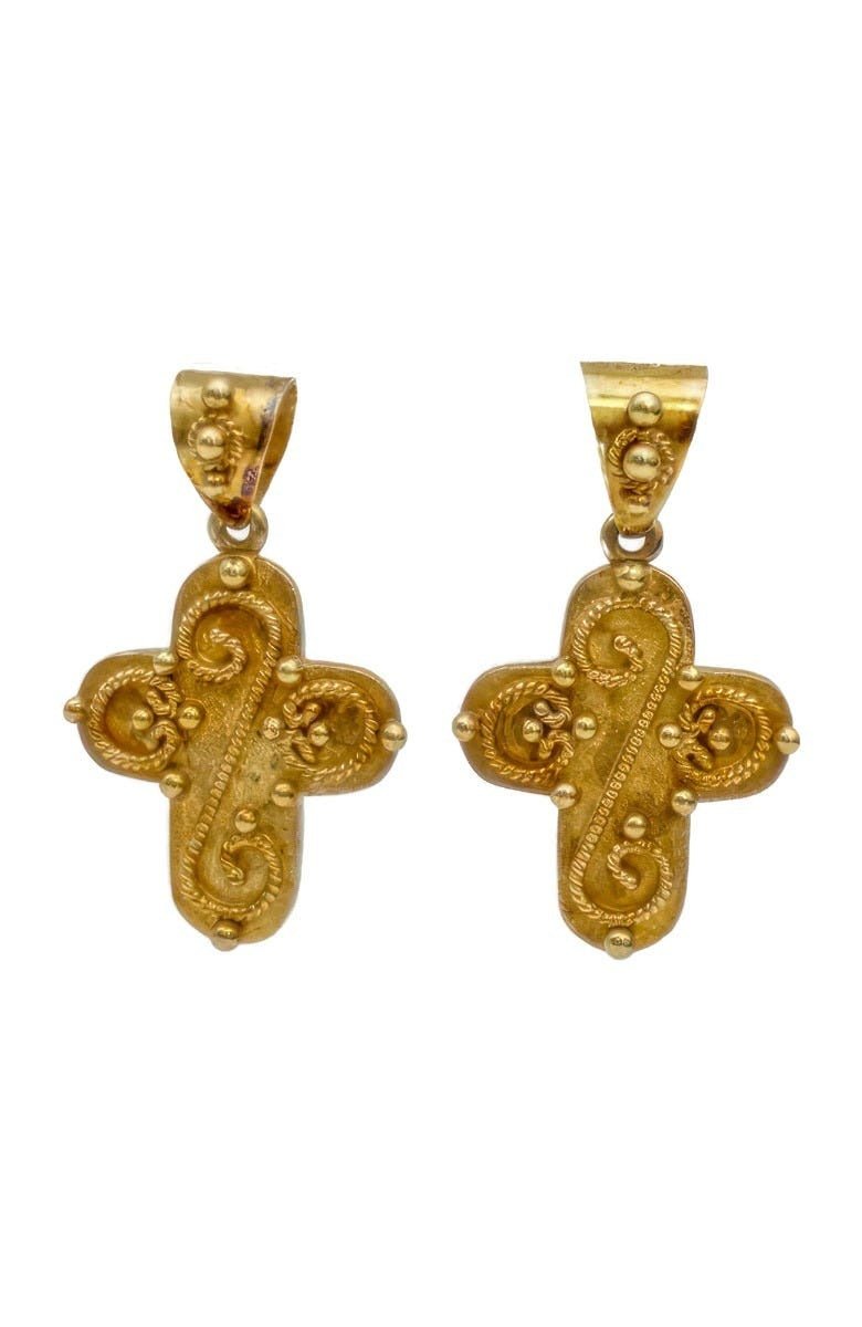 18kt Yellow Gold Elaborate Cross Earrings