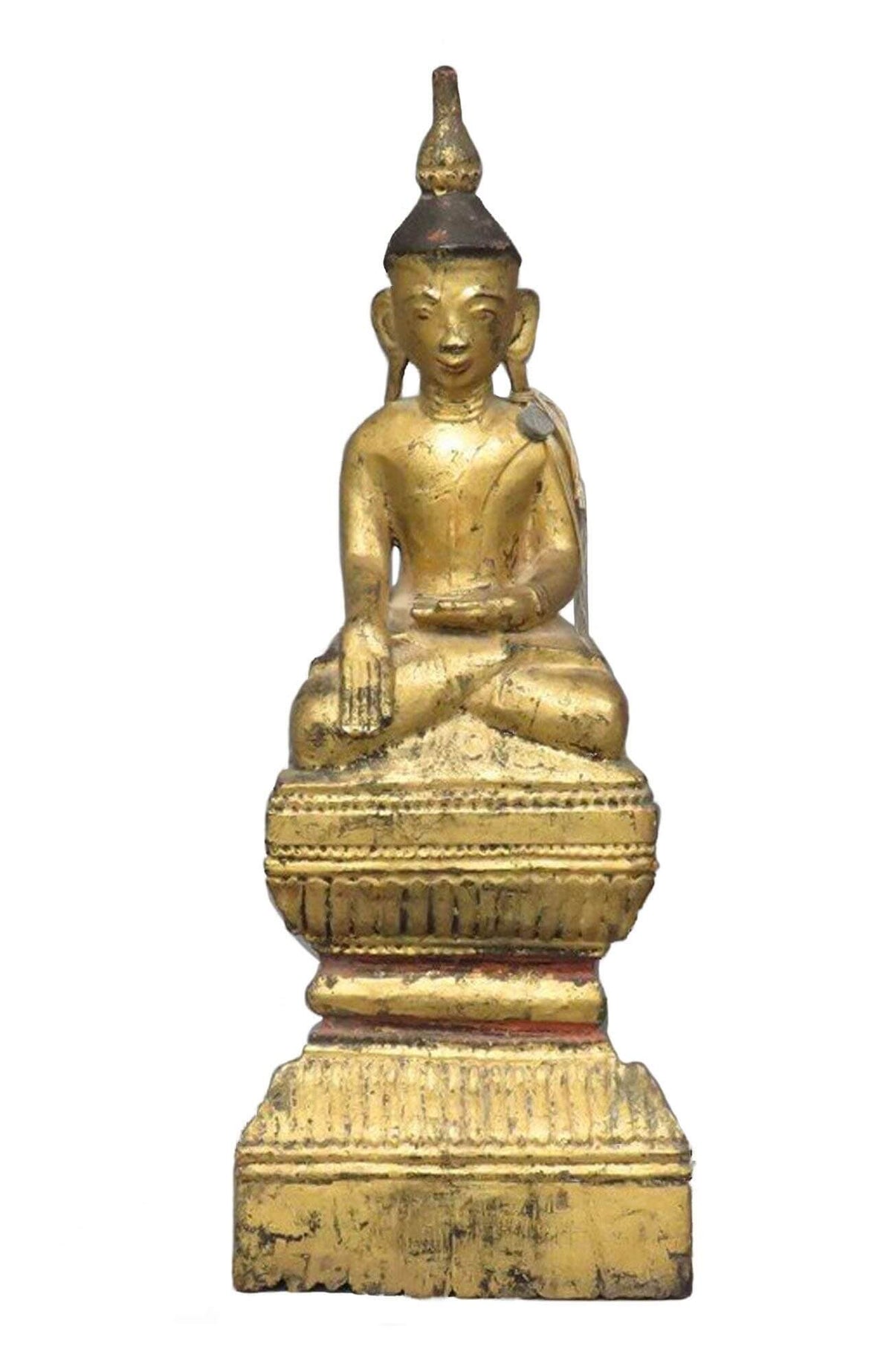 19thc Thai Buddha - 18&quot; Periwink Orange One Size