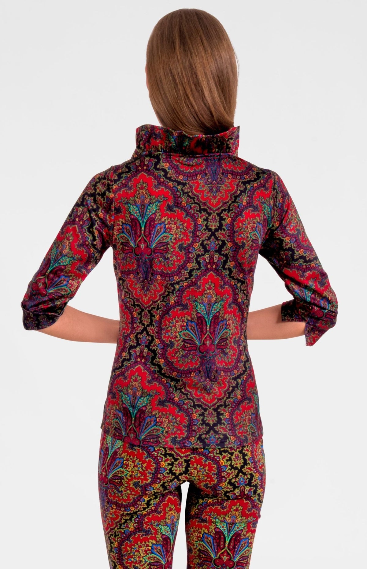 3/4 Sleeve Ruffneck Top - Passion Paisley Black