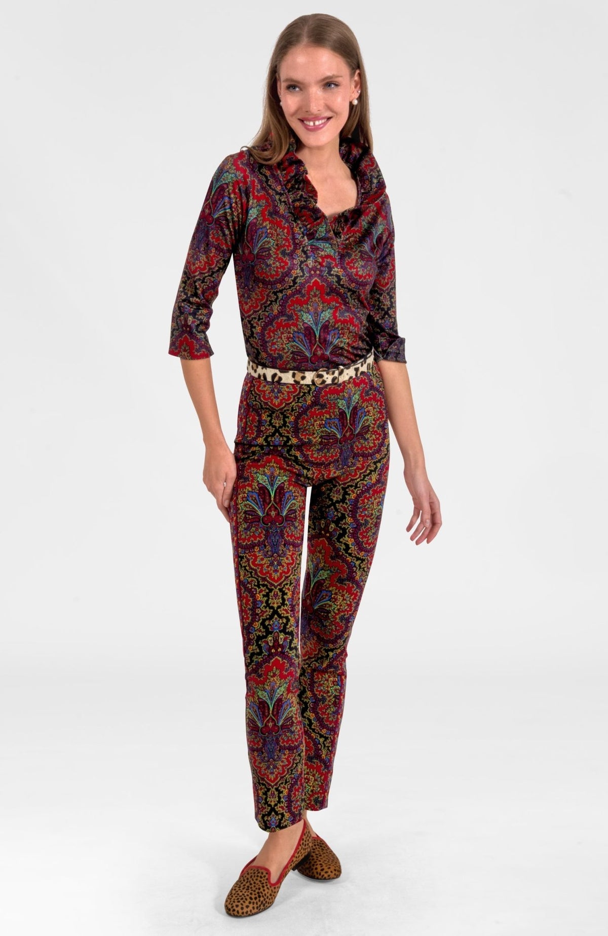 3/4 Sleeve Ruffneck Top - Passion Paisley Black