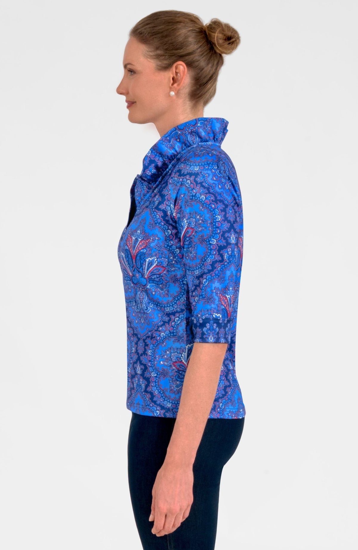 3/4 Sleeve Ruffneck Top - Passion Paisley Imari