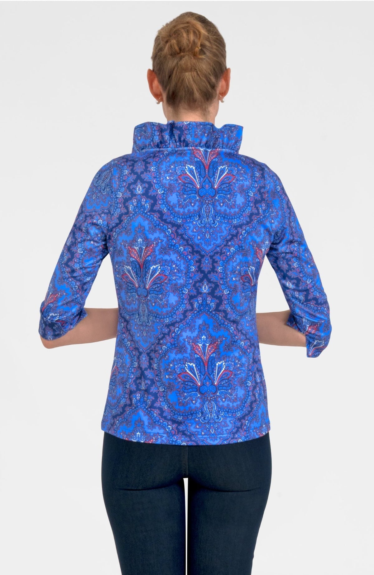 3/4 Sleeve Ruffneck Top - Passion Paisley Imari