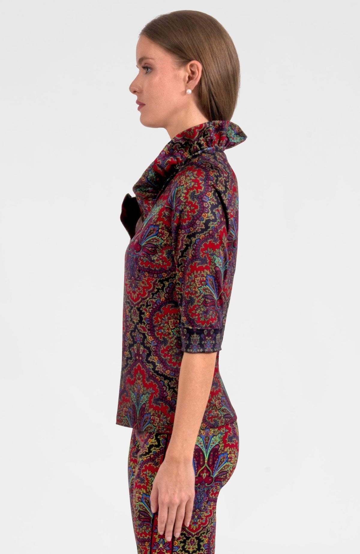 3/4 Sleeve Ruffneck Top - Passion Paisley Black