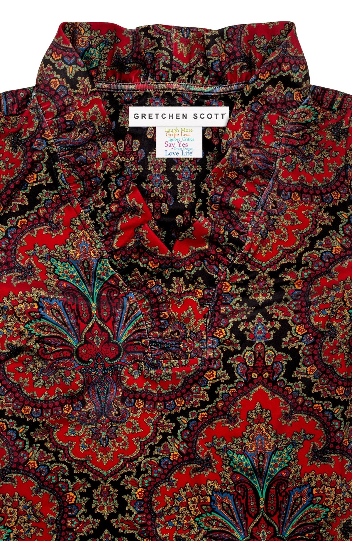 3/4 Sleeve Ruffneck Top - Passion Paisley Black