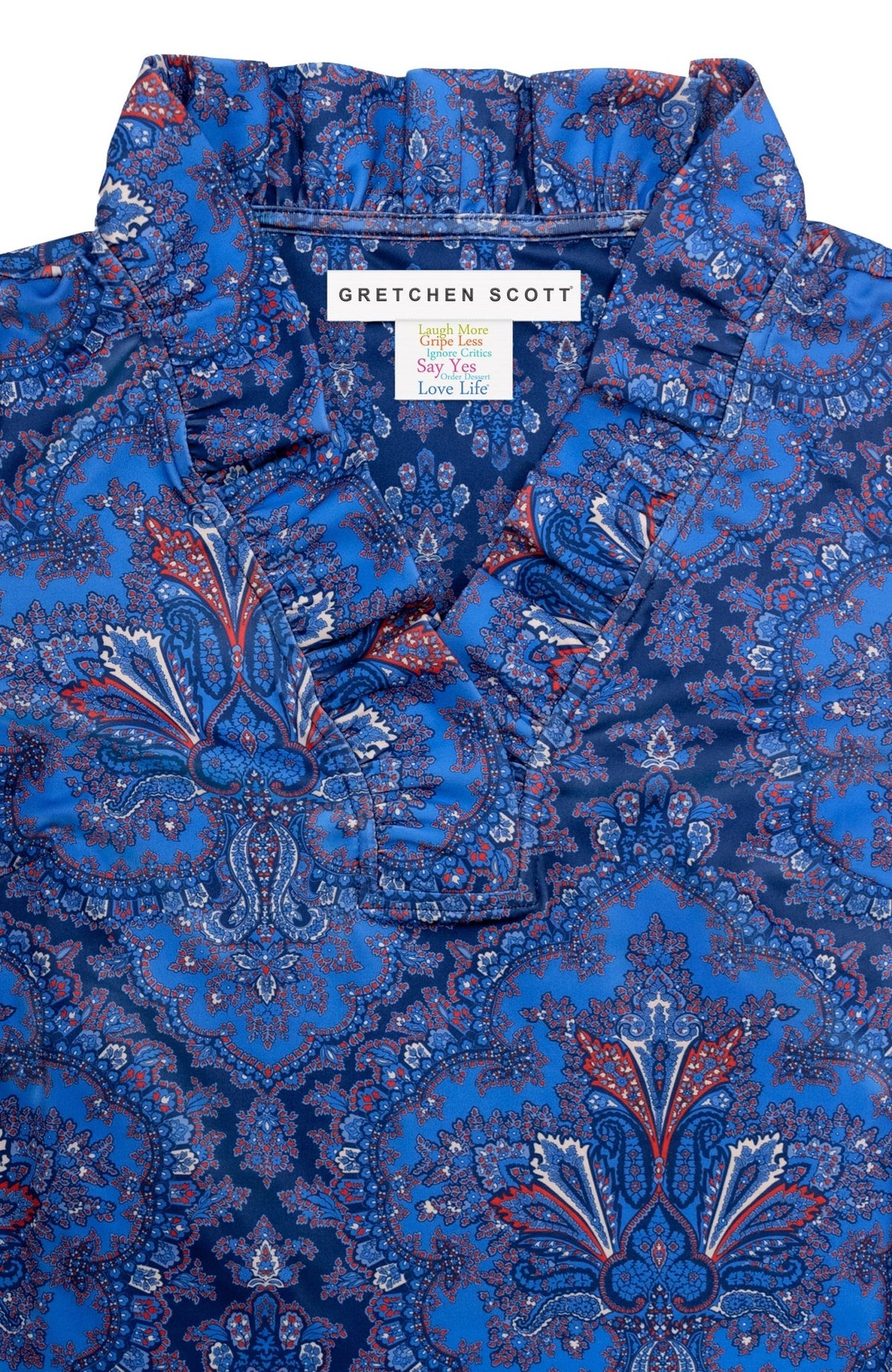 3/4 Sleeve Ruffneck Top - Passion Paisley Imari