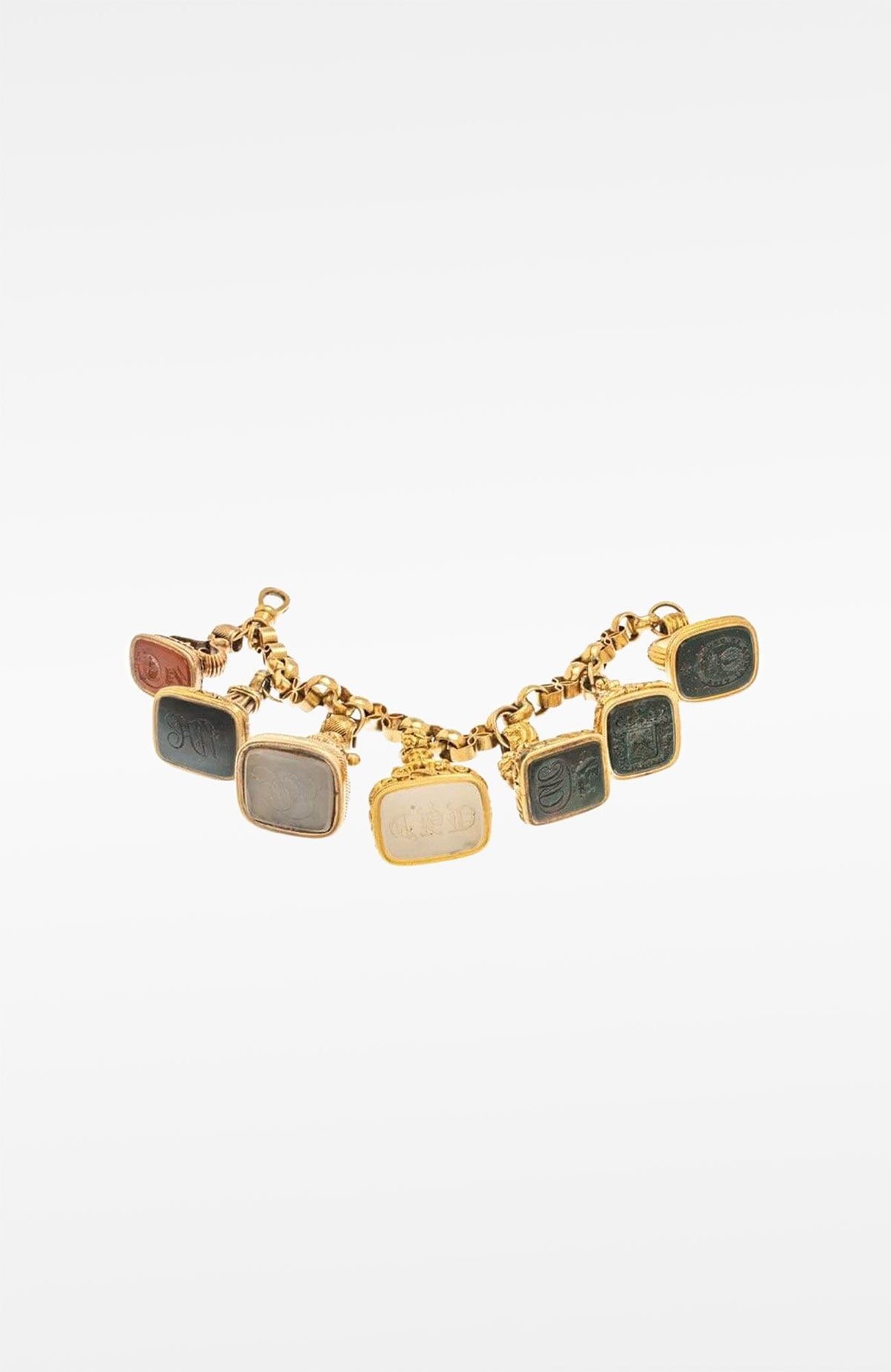 7 Agate Seals, 10K Gold Bracelet