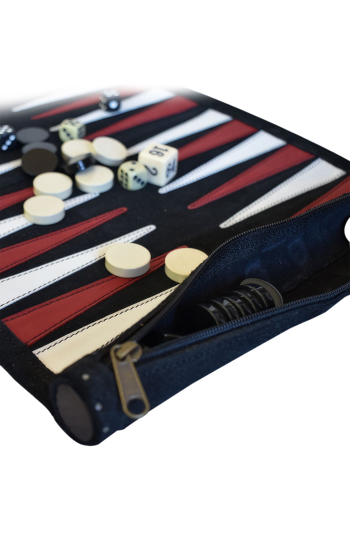Leather Roll-Up Backgammon Set Black
