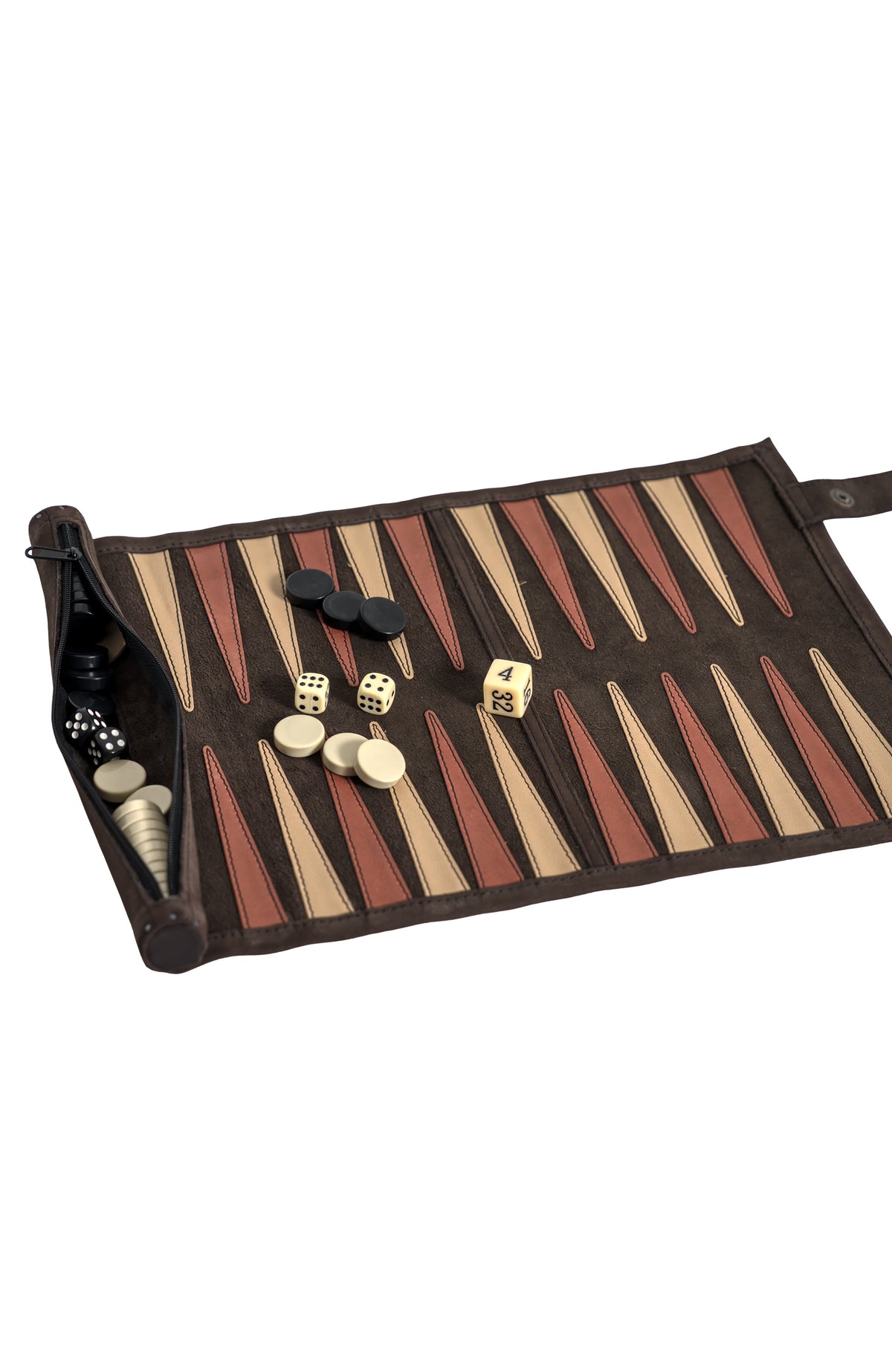 Leather Roll-Up Backgammon Set Chocolate