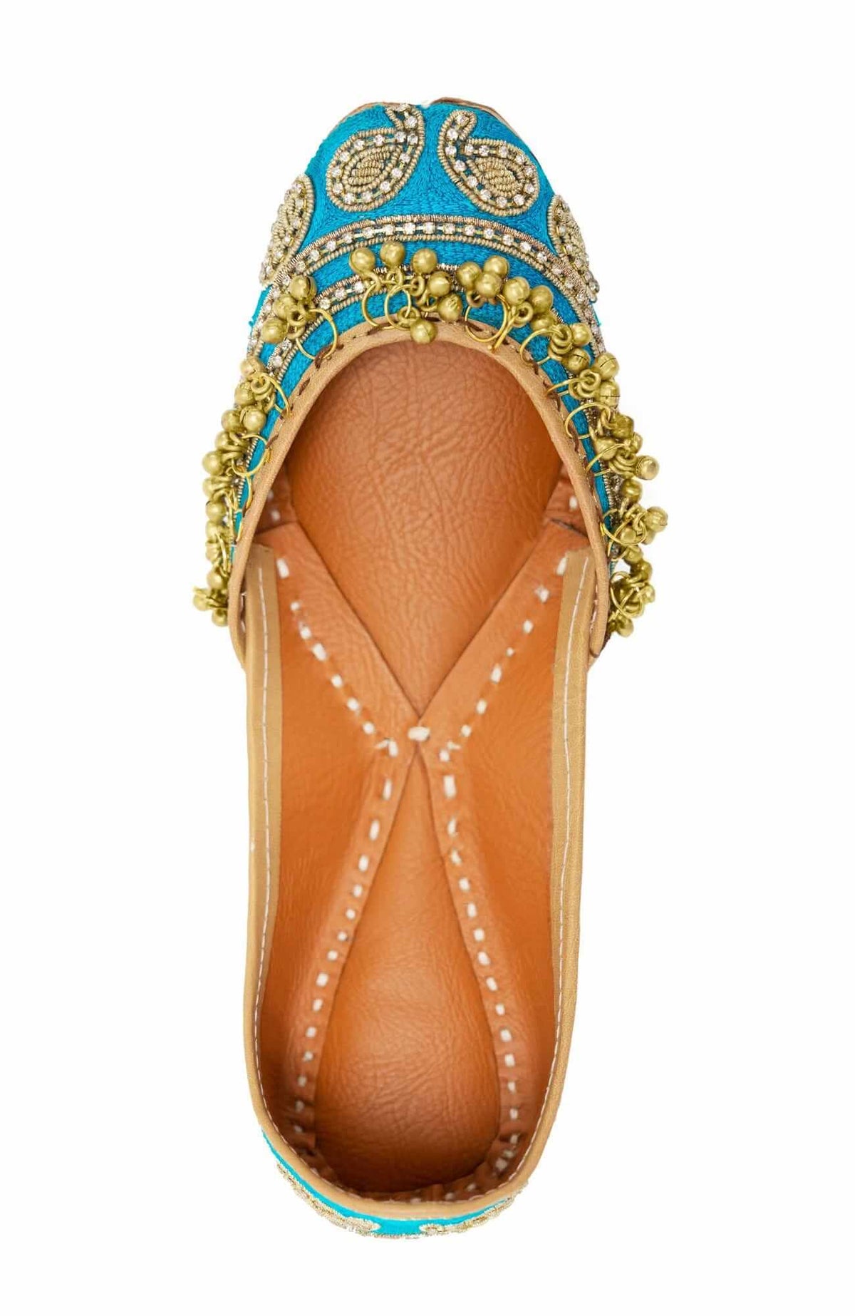 Hand Embroidered Jingle Jangle Jutti Flats Turquoise