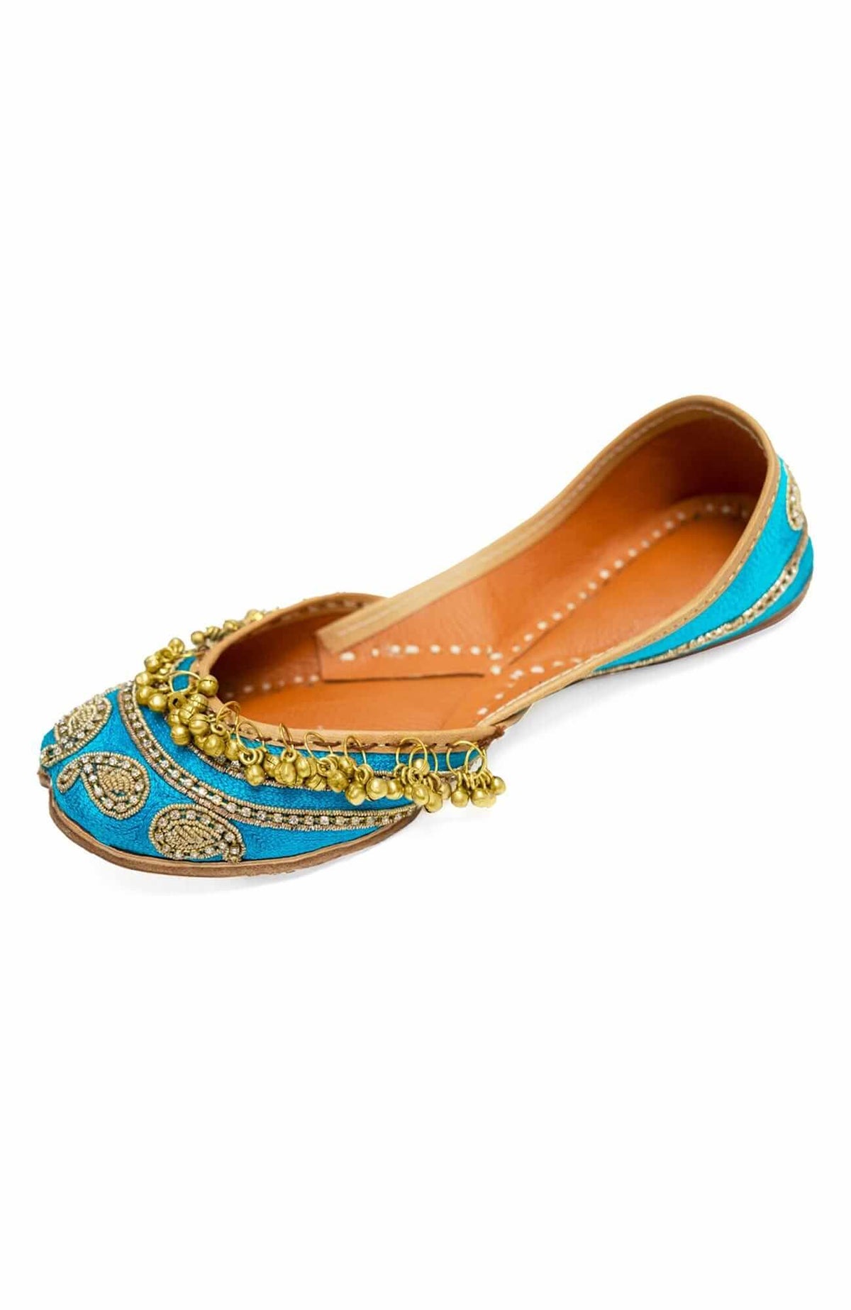 Hand Embroidered Jingle Jangle Jutti Flats Turquoise