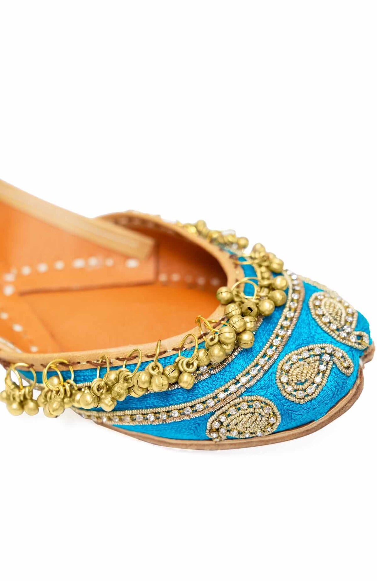 Hand Embroidered Jingle Jangle Jutti Flats Turquoise