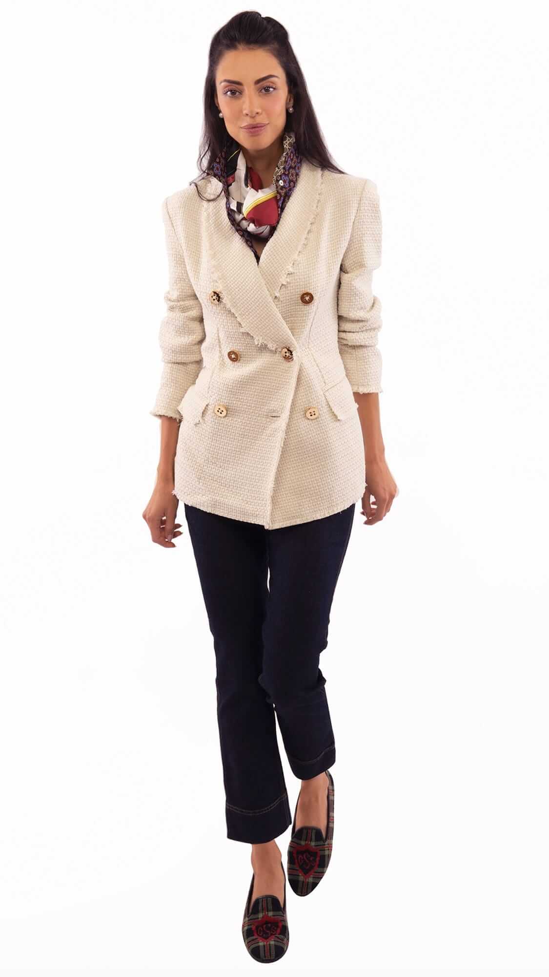 Double Breasted Blazer - Solid - Final Sale Creme