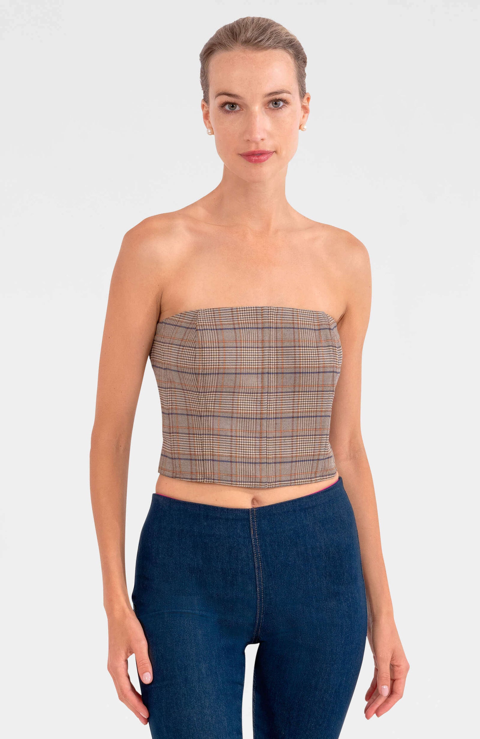 Preppy Plaid Bustier - Khaki Khaki Navy Plaid