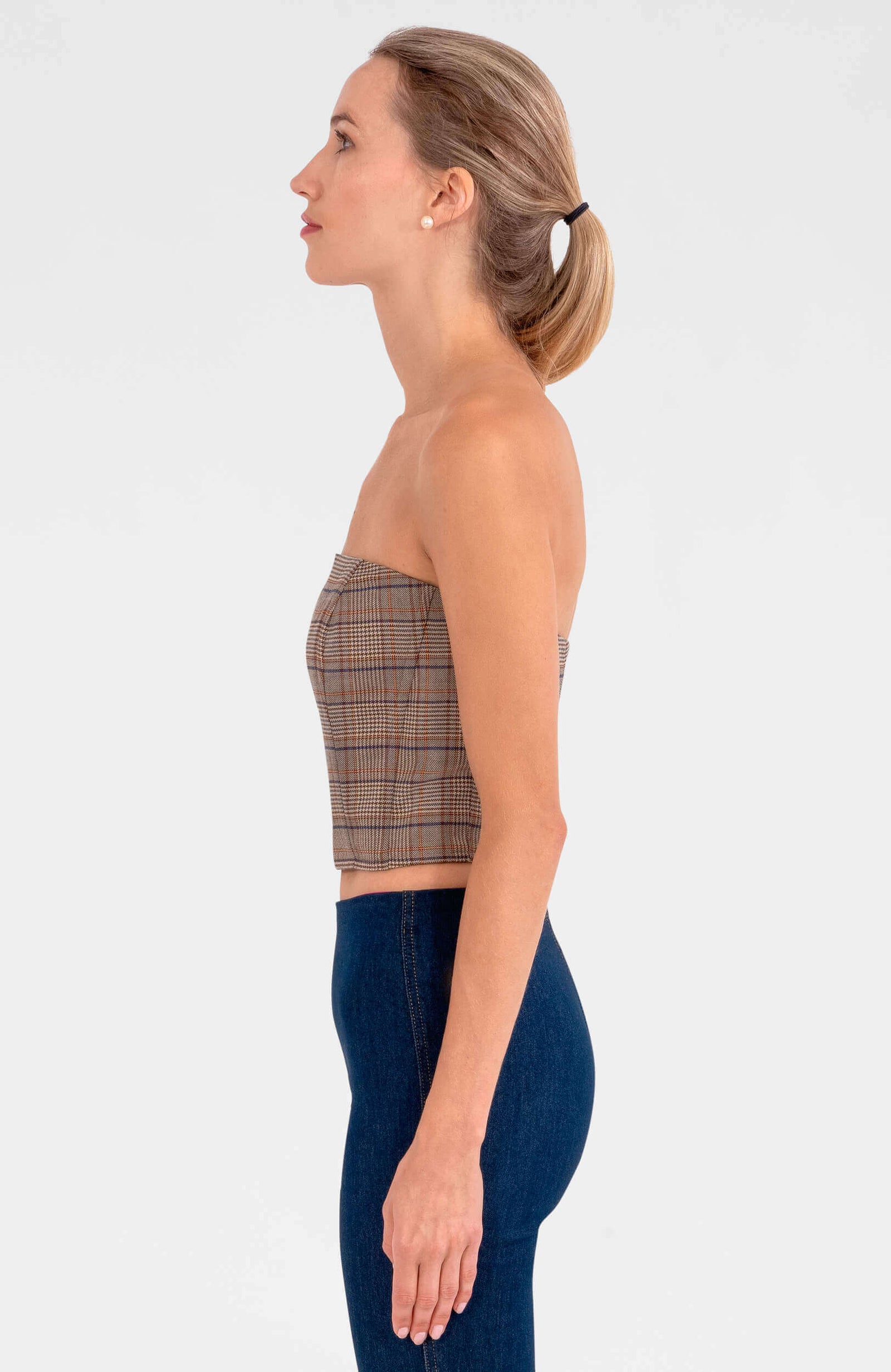 Preppy Plaid Bustier - Khaki Khaki Navy Plaid