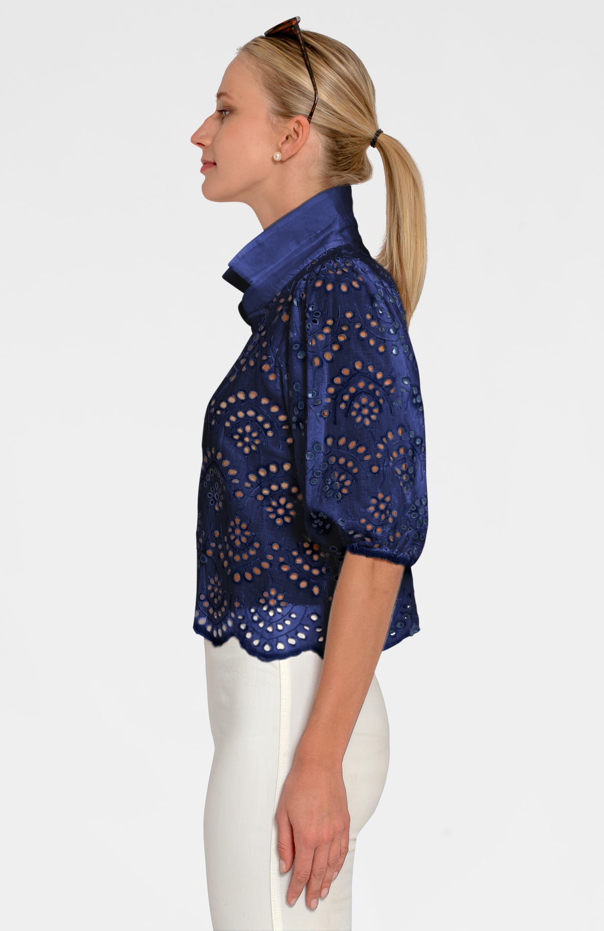 Babs Eyelet Top Navy