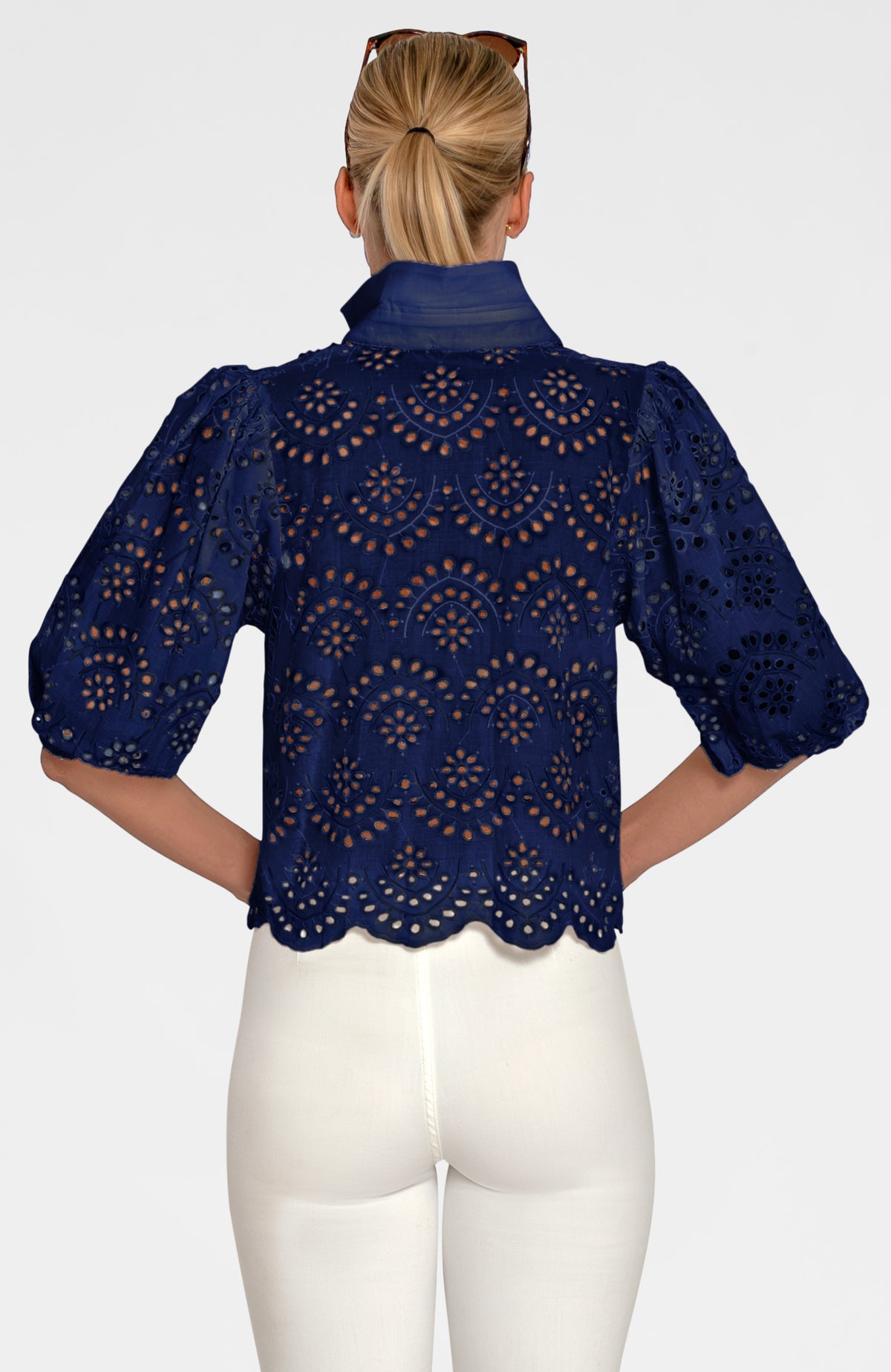 Babs Eyelet Top Navy
