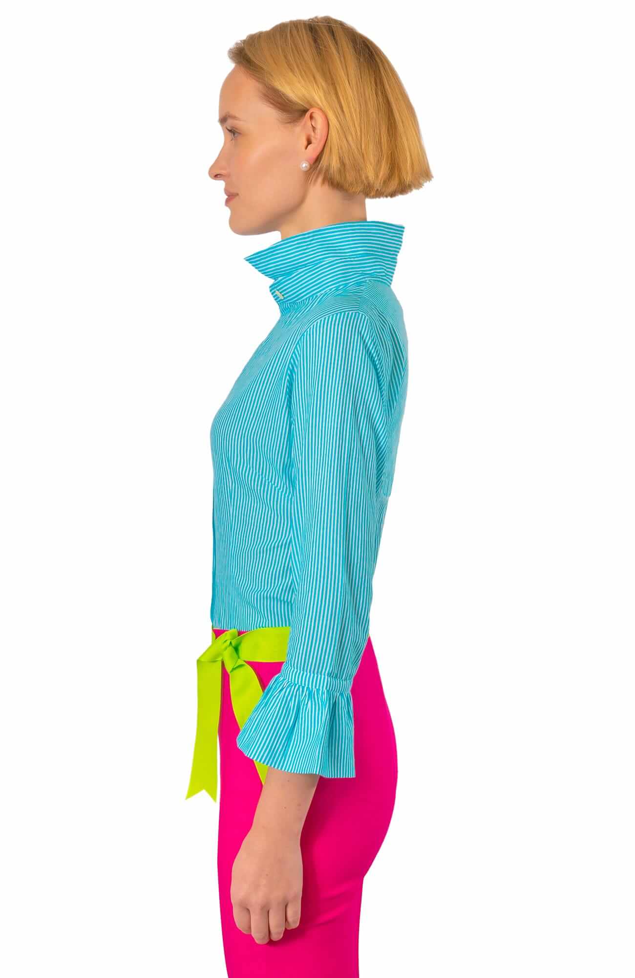 Cotton Priss Blouse - Stripe - Final Sale Turq Lime