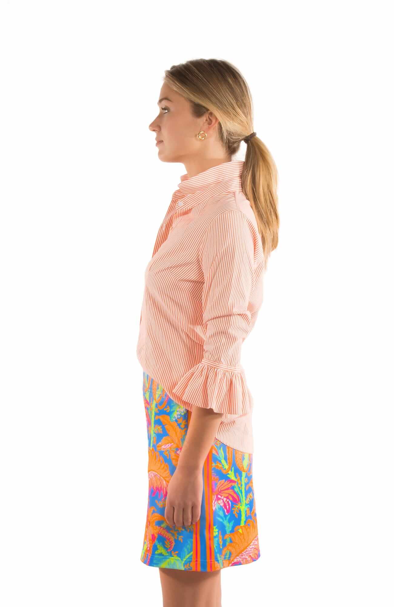 Priss Brooks Blouse - Stripe Wash & Wear Tangerine