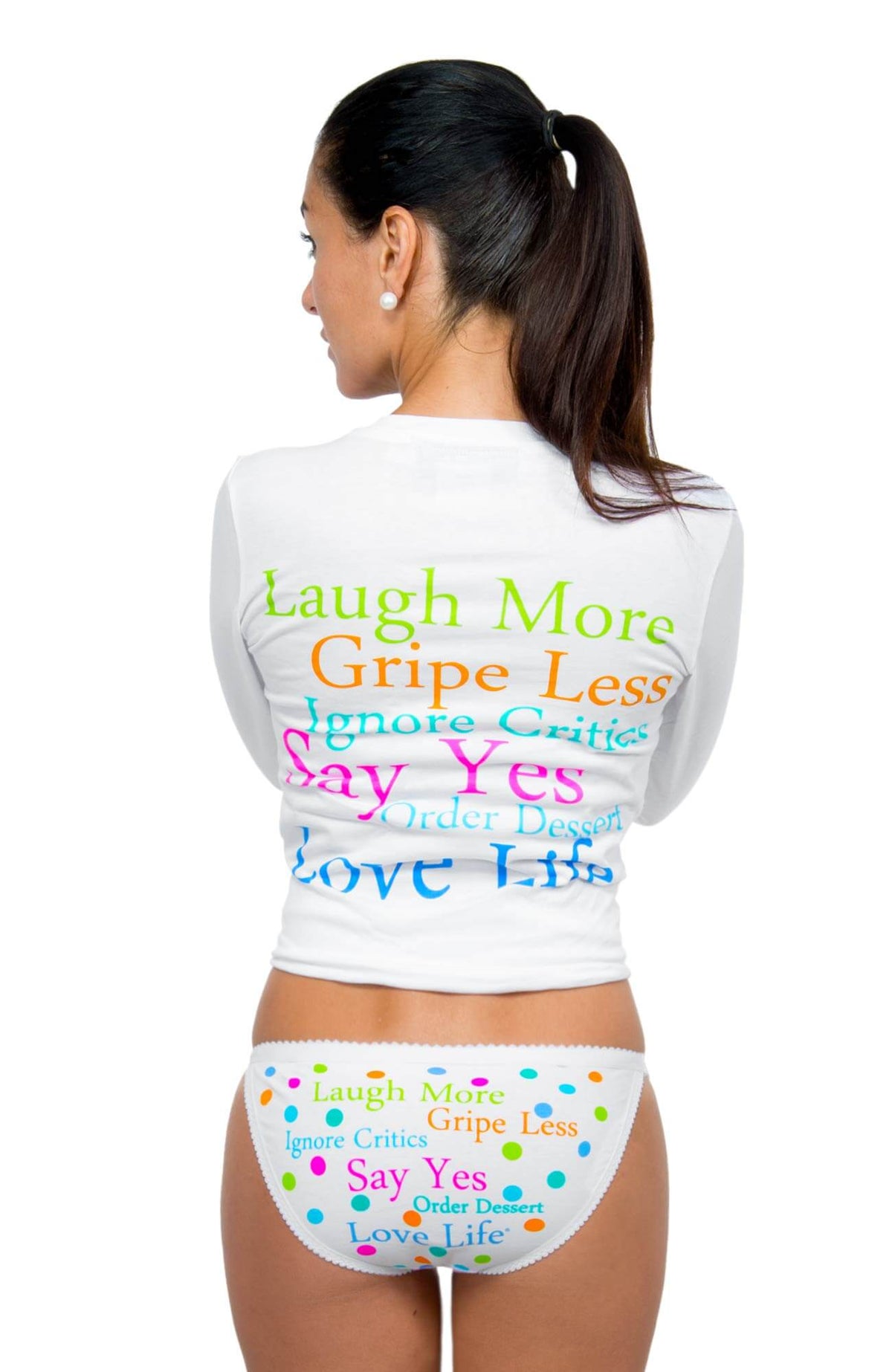 &quot;Laugh More&quot; 3/4 Sleeve Cotton Tee Multi