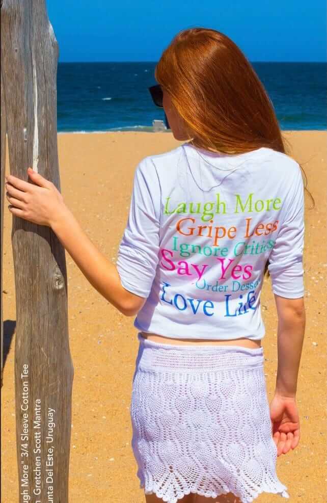 &quot;Laugh More&quot; 3/4 Sleeve Cotton Tee Multi