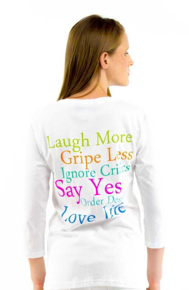 &quot;Laugh More&quot; 3/4 Sleeve Cotton Tee Multi