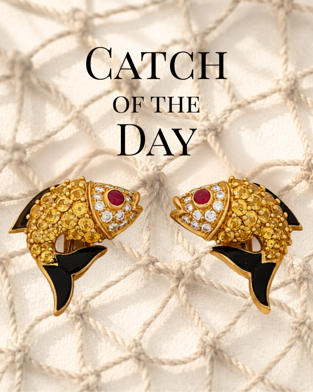 18k Gold Gem-Set & Diamond Fish Earclips