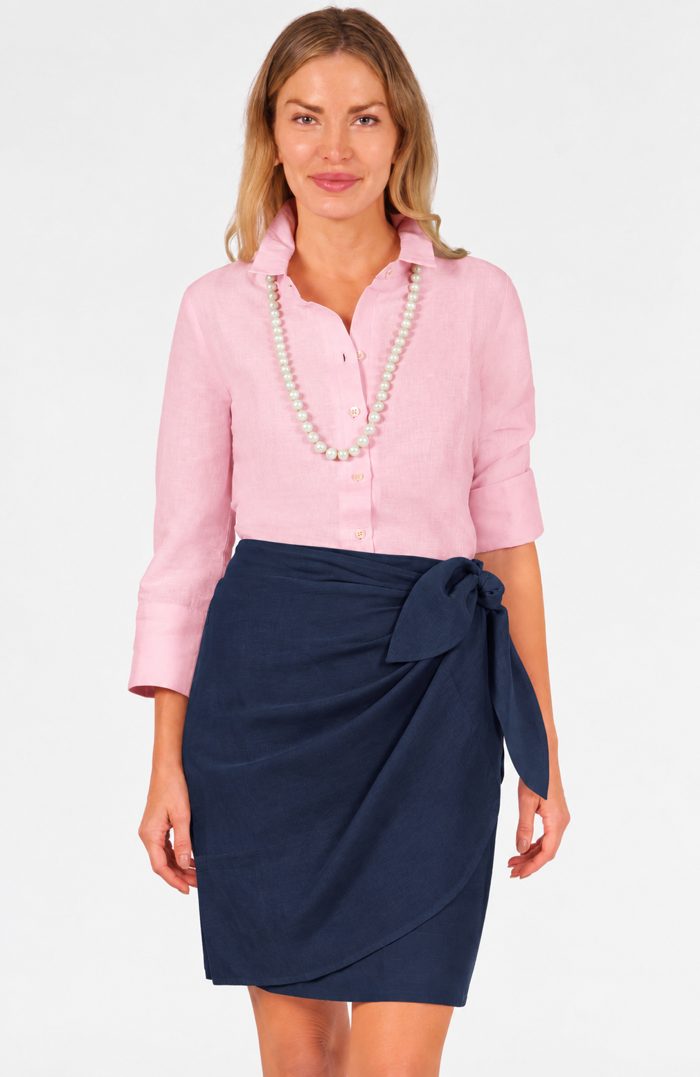Mock Wrap Skirt Linen Navy
