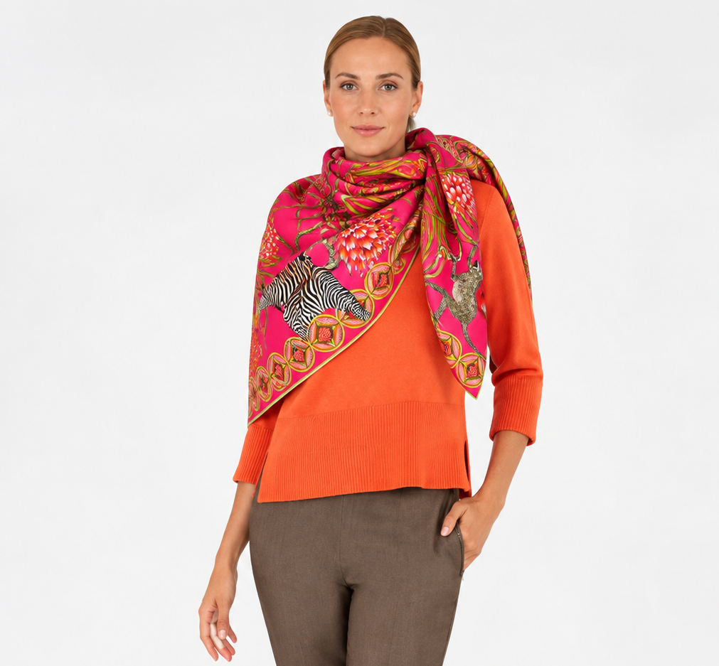 Bellezza - Silk Scarf: Safari Zebra Fuchsia