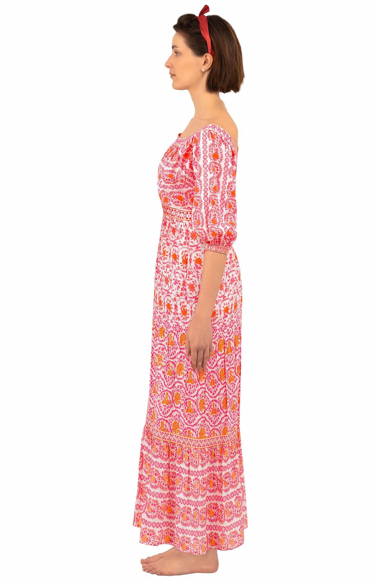 Cotton All Dolled Up Dress Midi Maxi - East India Pink Orange