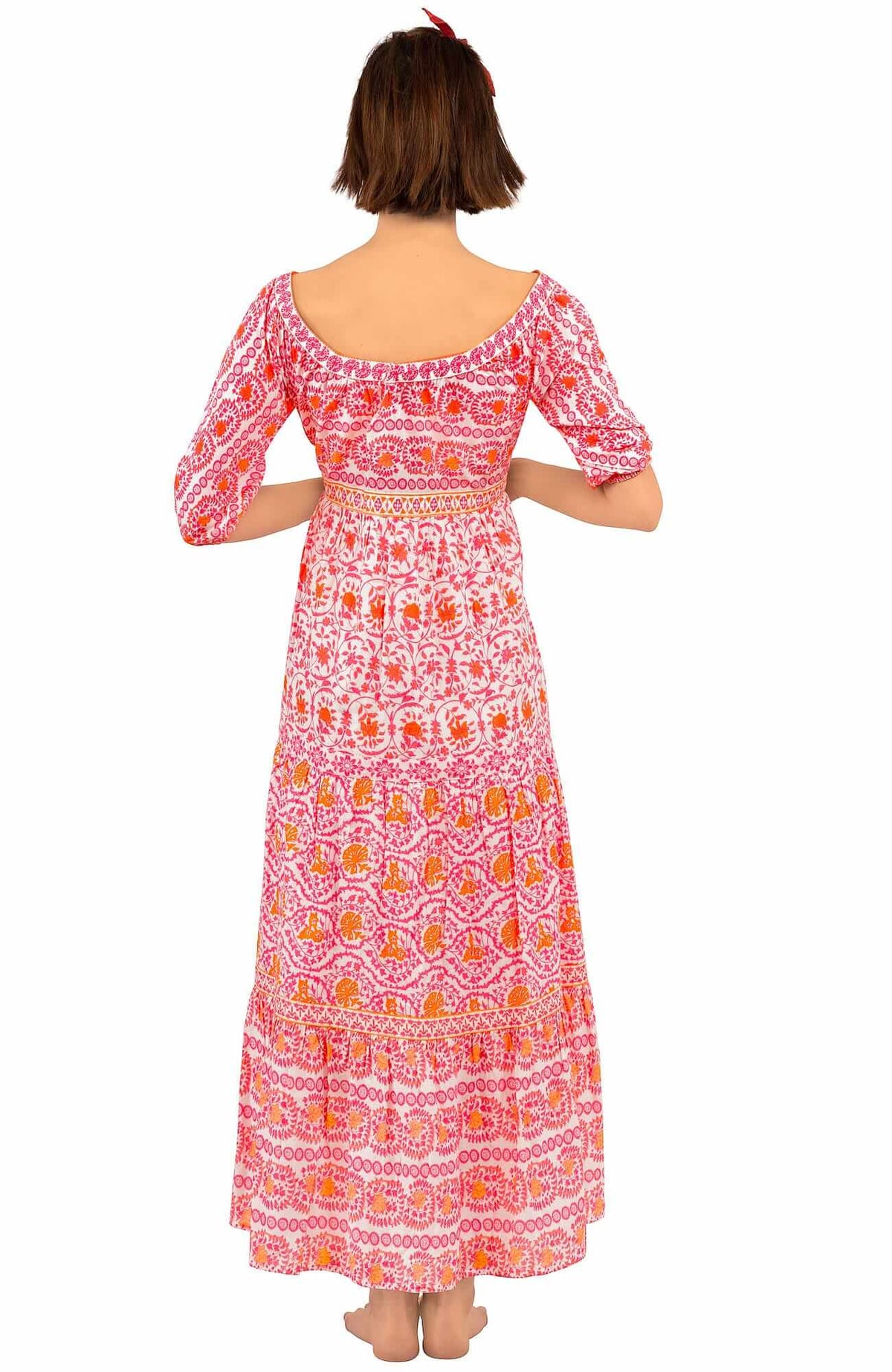 Cotton All Dolled Up Dress Midi Maxi - East India Pink Orange