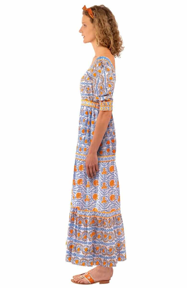 Cotton All Dolled Up Dress Midi Maxi - East India Periwink Orange