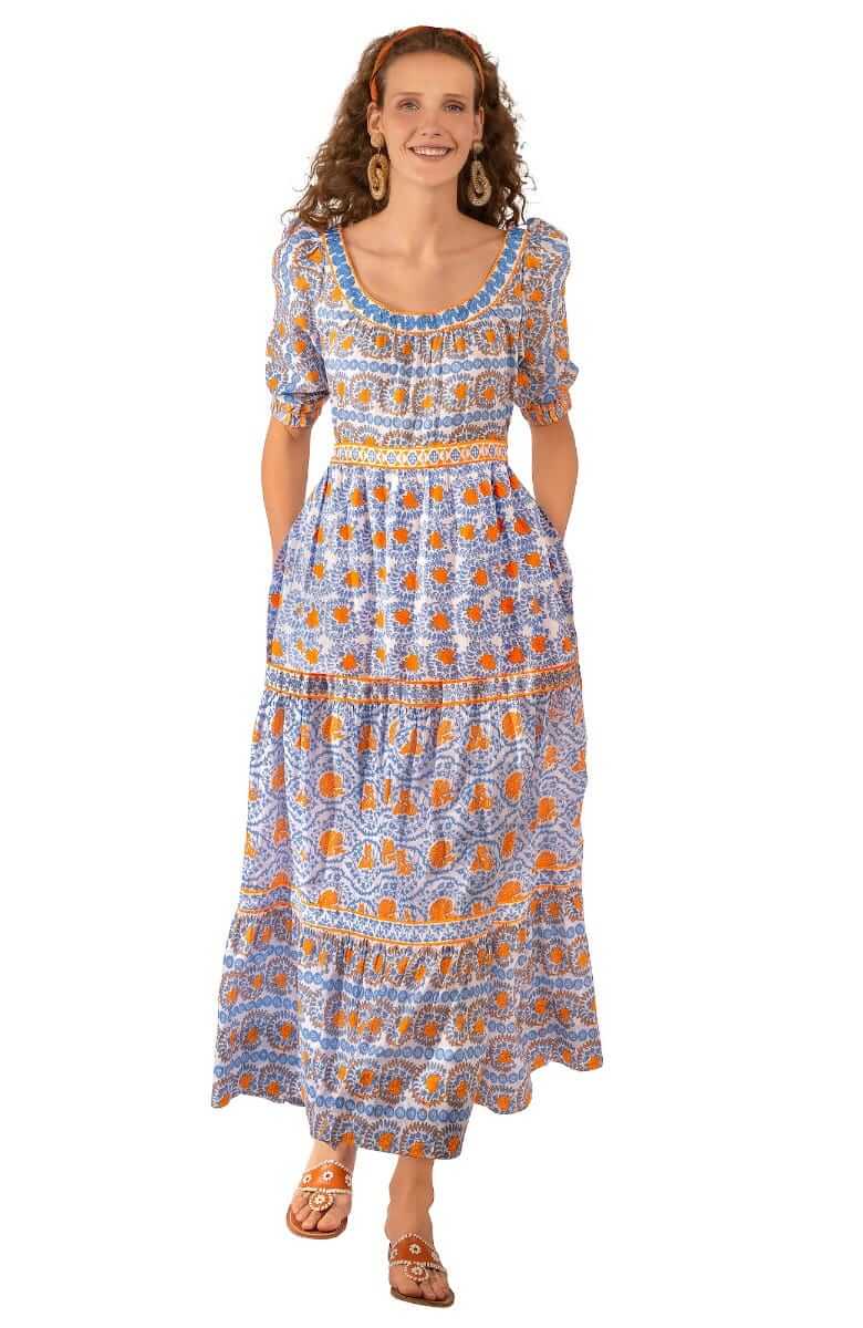 Cotton All Dolled Up Dress Midi Maxi - East India Periwink Orange