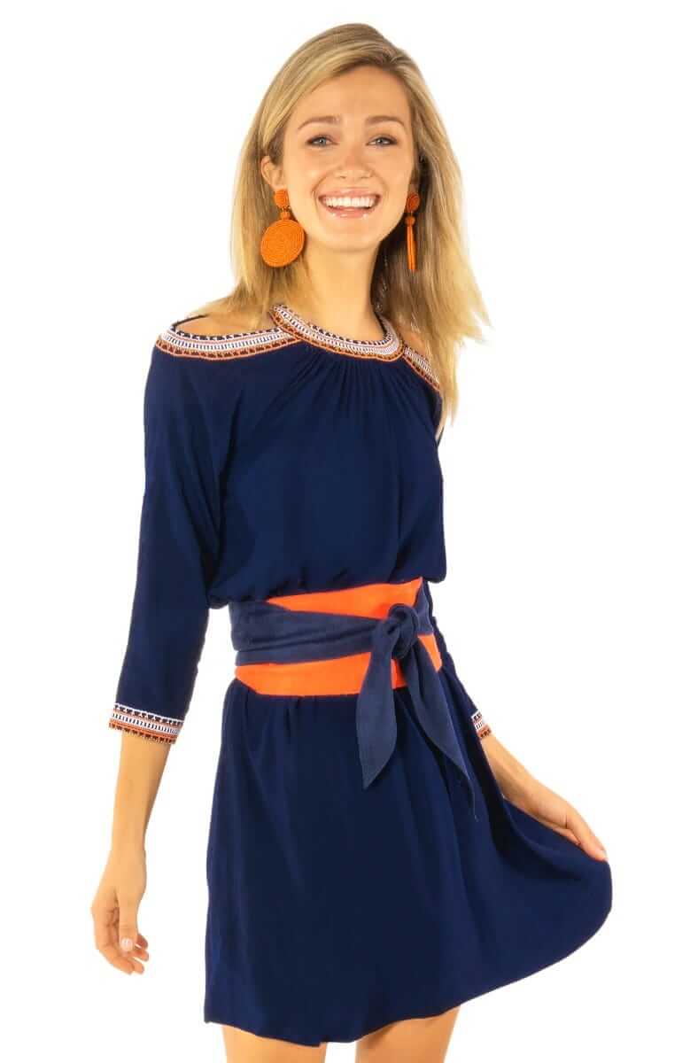 Aphrodite Cold Shoulder Dress - Final Sale Navy Orange