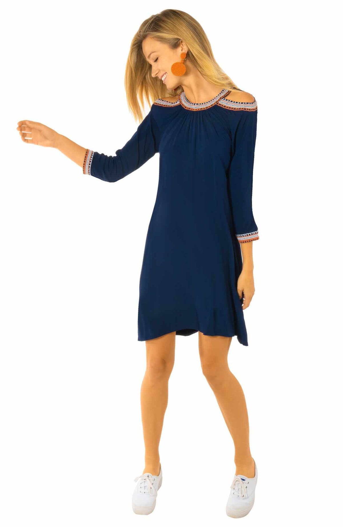 Aphrodite Cold Shoulder Dress - Final Sale Navy Orange