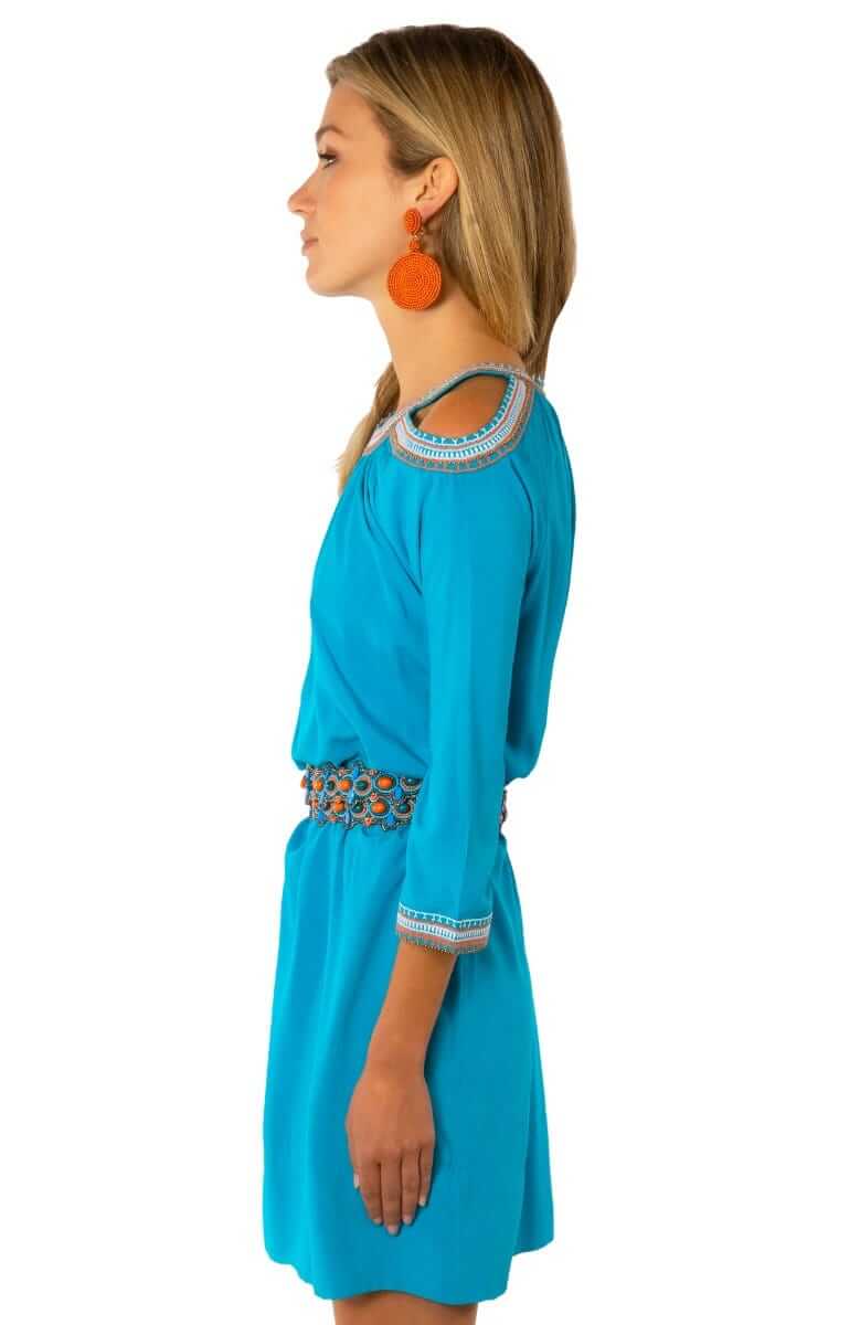 Aphrodite Cold Shoulder Dress - Final Sale Turquoise