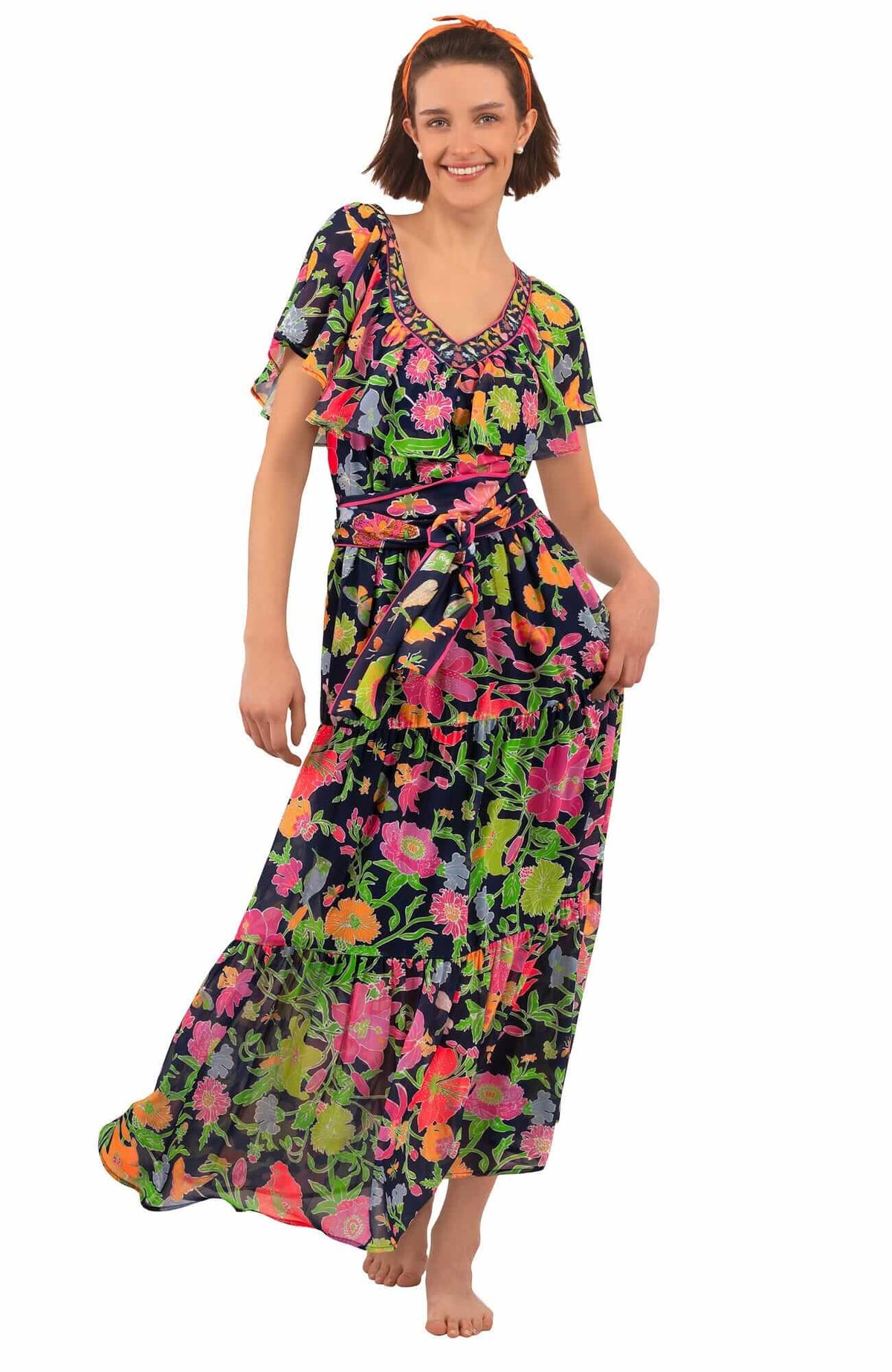 Arles Midi/Maxi Dress - Birds &amp; Bees - Final Sale Navy Brights