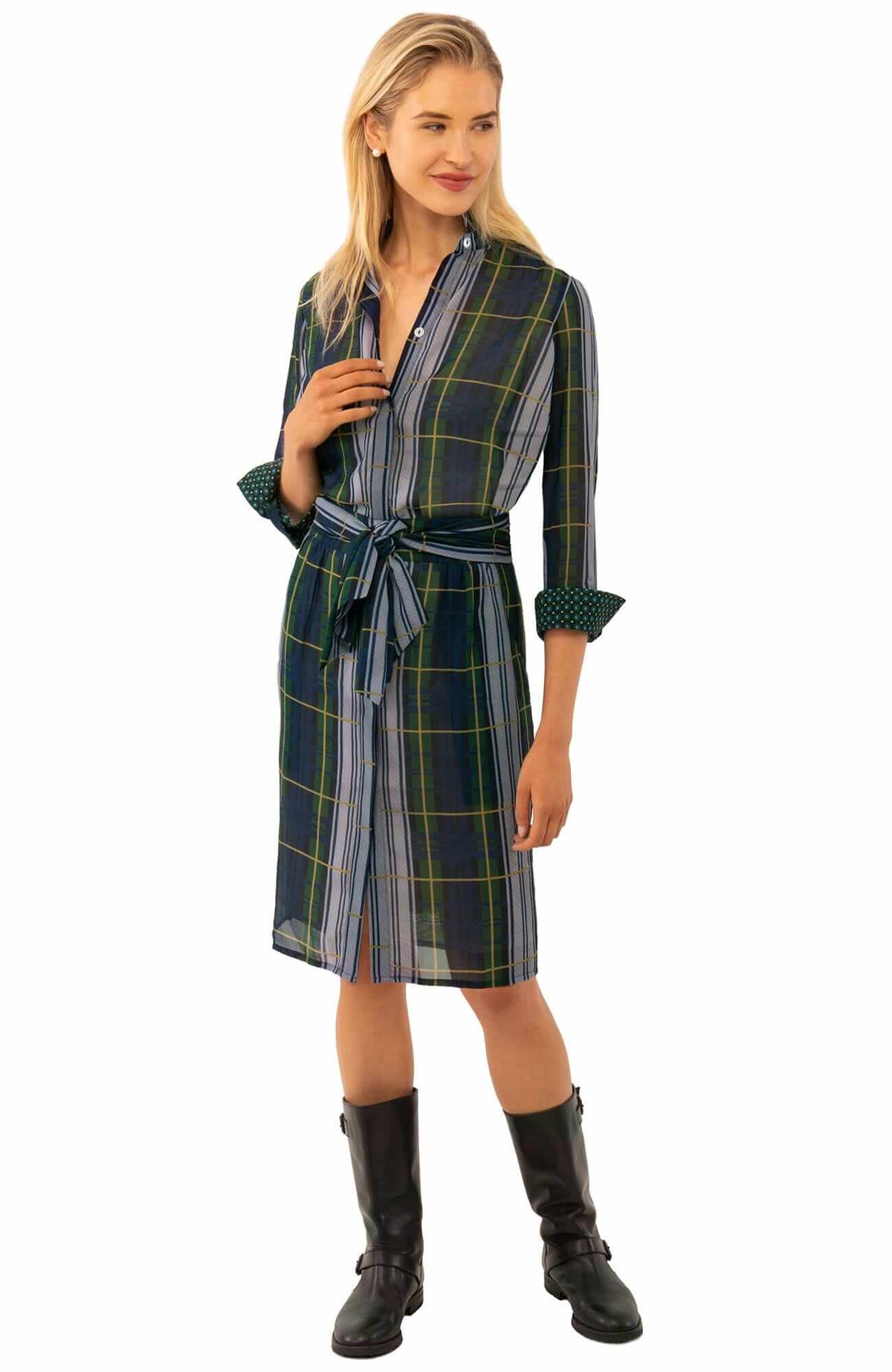 Breezy Blouson Dress Campbell Plaid - Final Sale Green