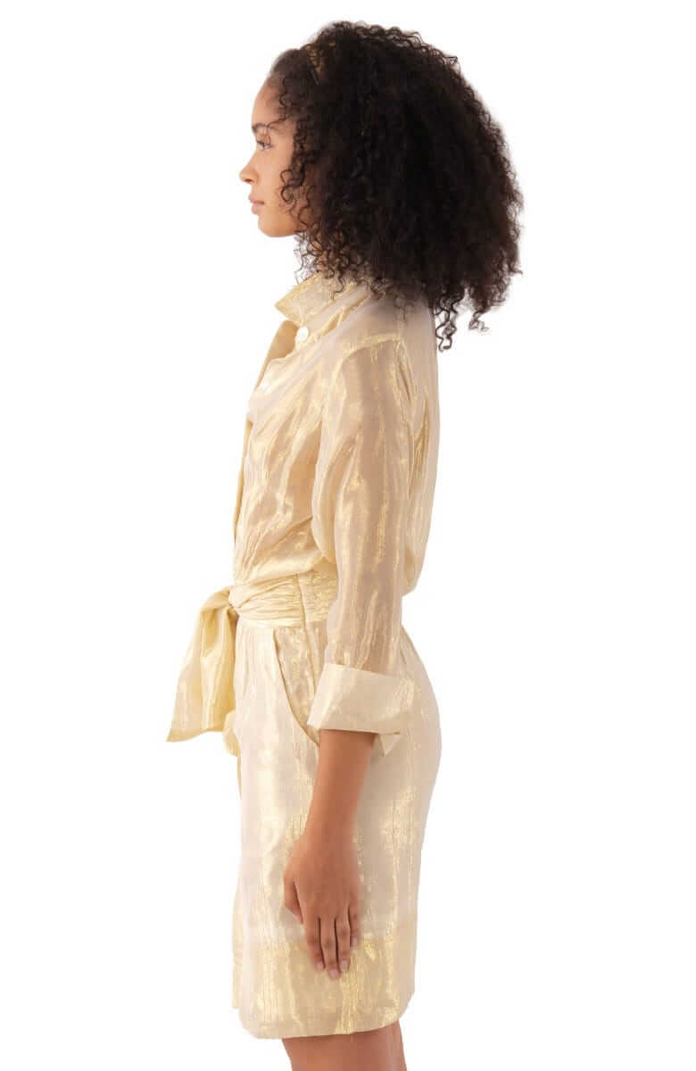 Breezy Blouson Dress - Glinda Lurex - Final Sale Gold